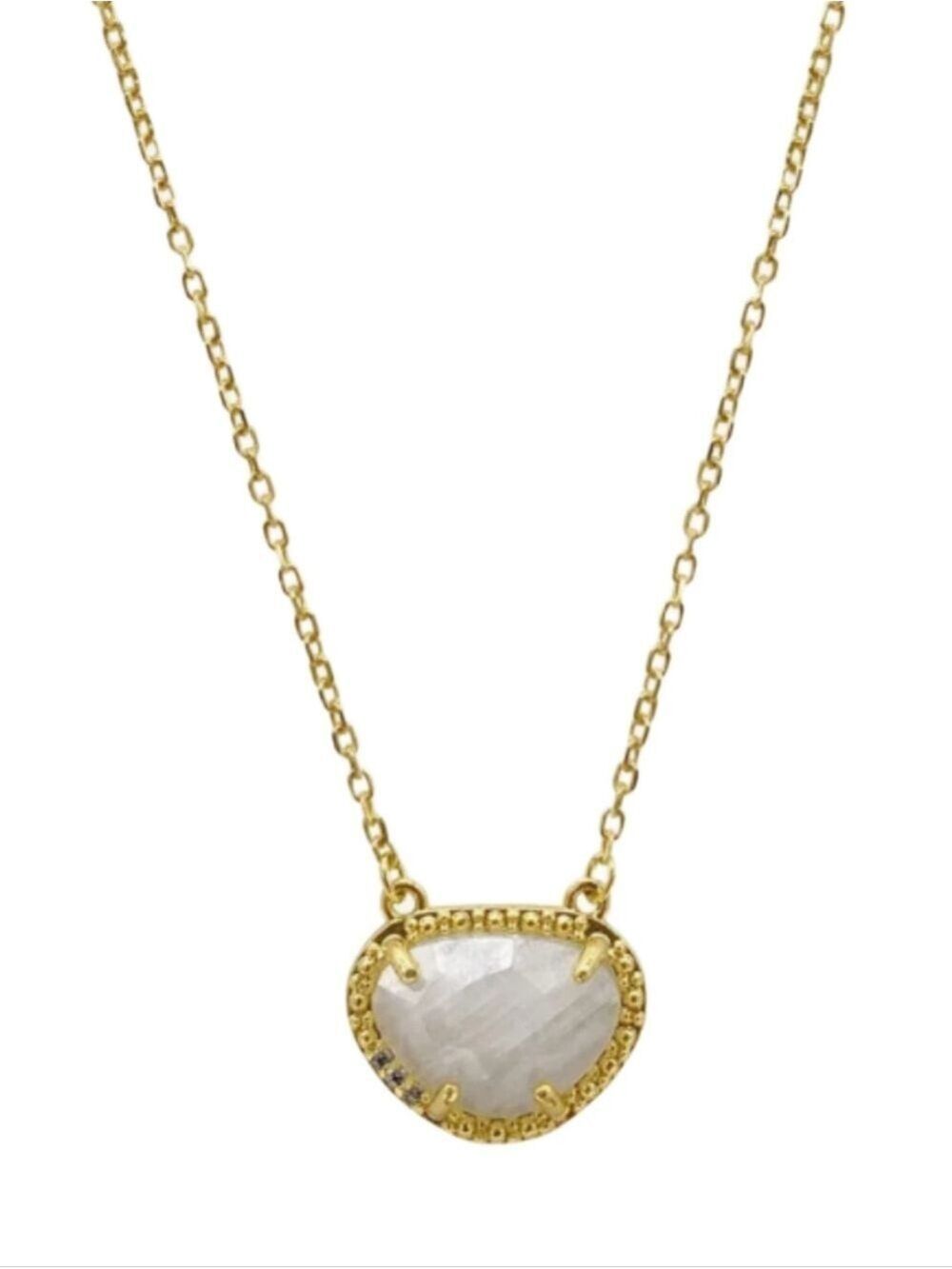 ADORNIA GEMSTONE BIRTHSTONE MOONSTONE NECKLACE 14K GOLD PLATED 16" CHAIN NWT